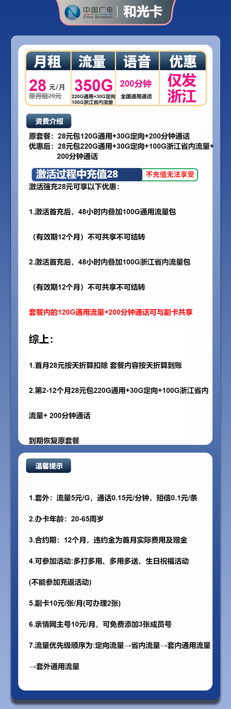 广电和光卡28元包320G通用+30G定向+200分钟  第2张